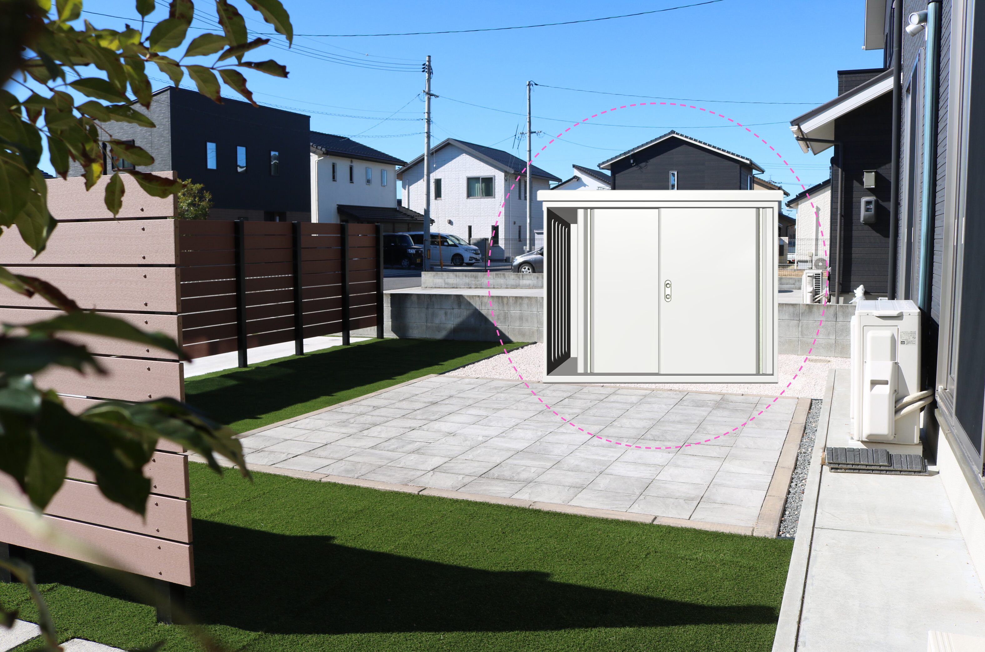 江津市 外構工事 フェンスと駐車場の組み合わせ施工