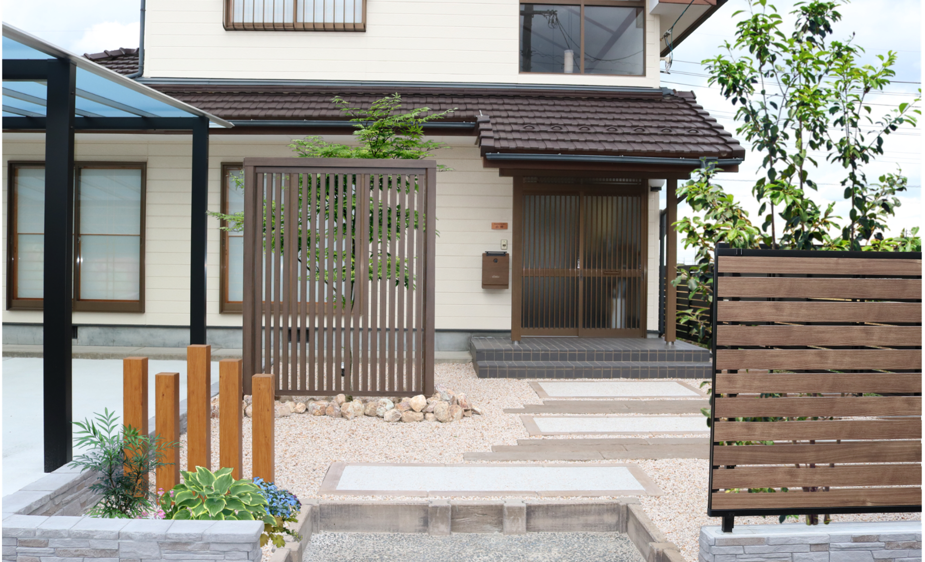 江津市 門まわりリフォーム 段差を解消して快適に歩けるアプローチ