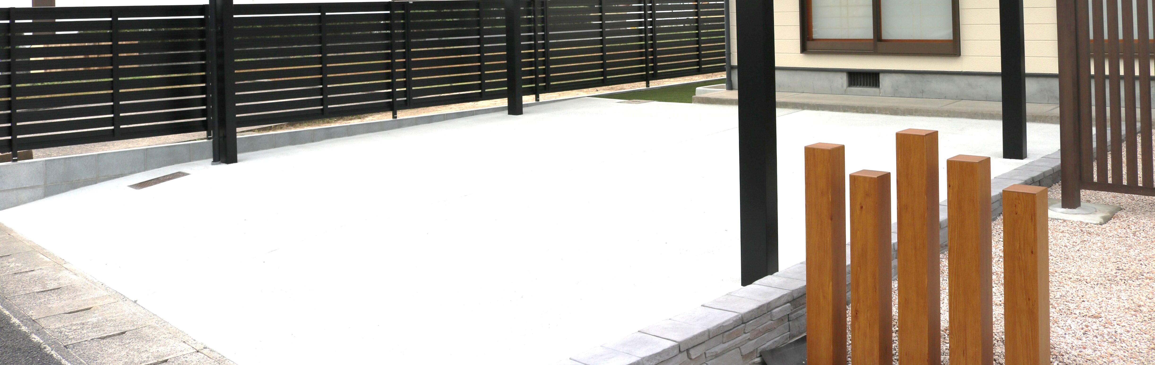 江津市 外構工事 デザイン性のある門柱とアプローチの仕上がり